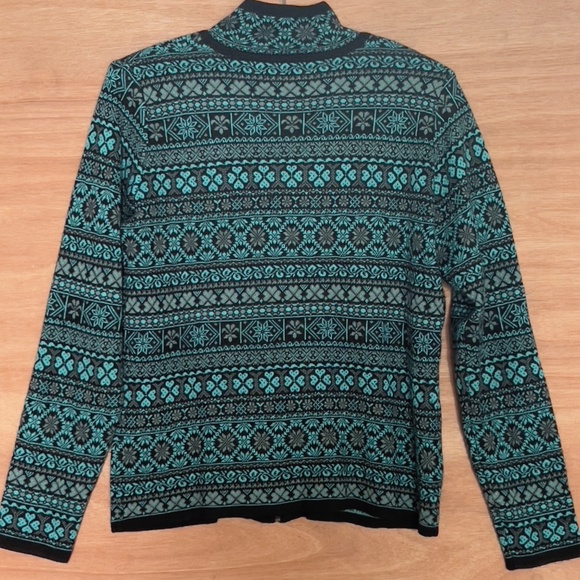 Alpaca Imports Aymara zip up cardigan knit sweater M alpaca wool Peru teal black - Picture 7 of 7